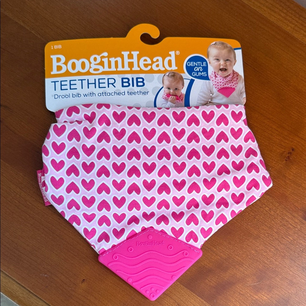 BooginHead Pink Heart Teether Bib